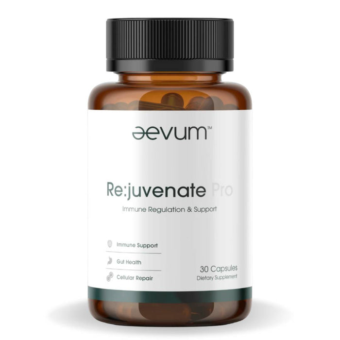 AEVUM Rejuvenate Pro supplement bottle for immune support, gut health, and cellular repair