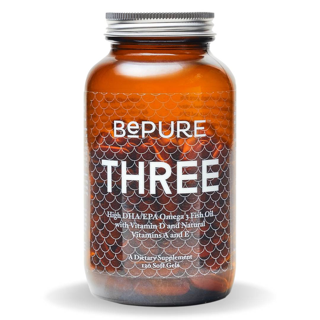 BePure Three fish oil supplement with omega-3, EPA, and DHA for brain, heart, and joint health