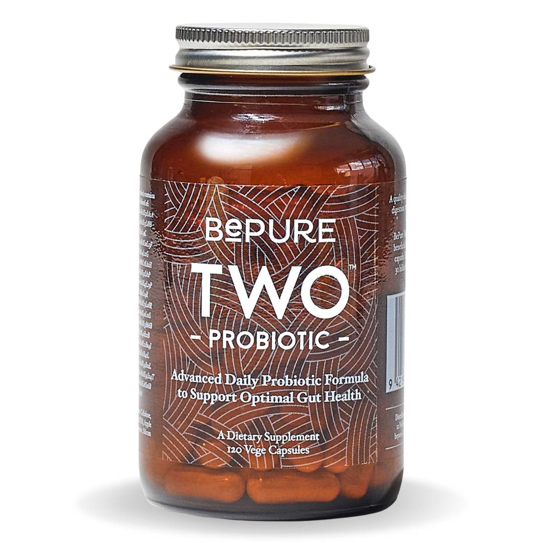 BePure Two probiotic supplement, 120 capsules for gut health, digestion, and microbiome balance