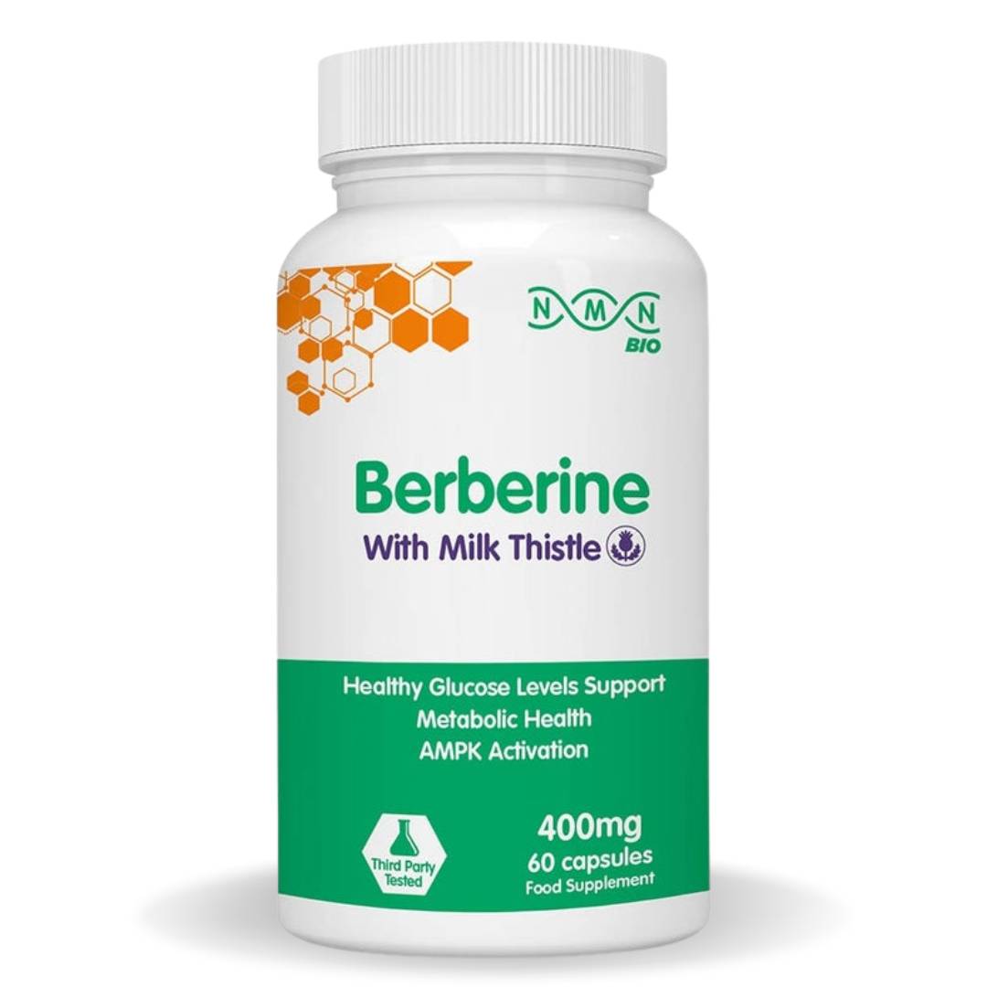 NMNBio Berberine 400mg with Milk Thistle, 60 capsules for metabolic health, blood sugar balance, and liver support