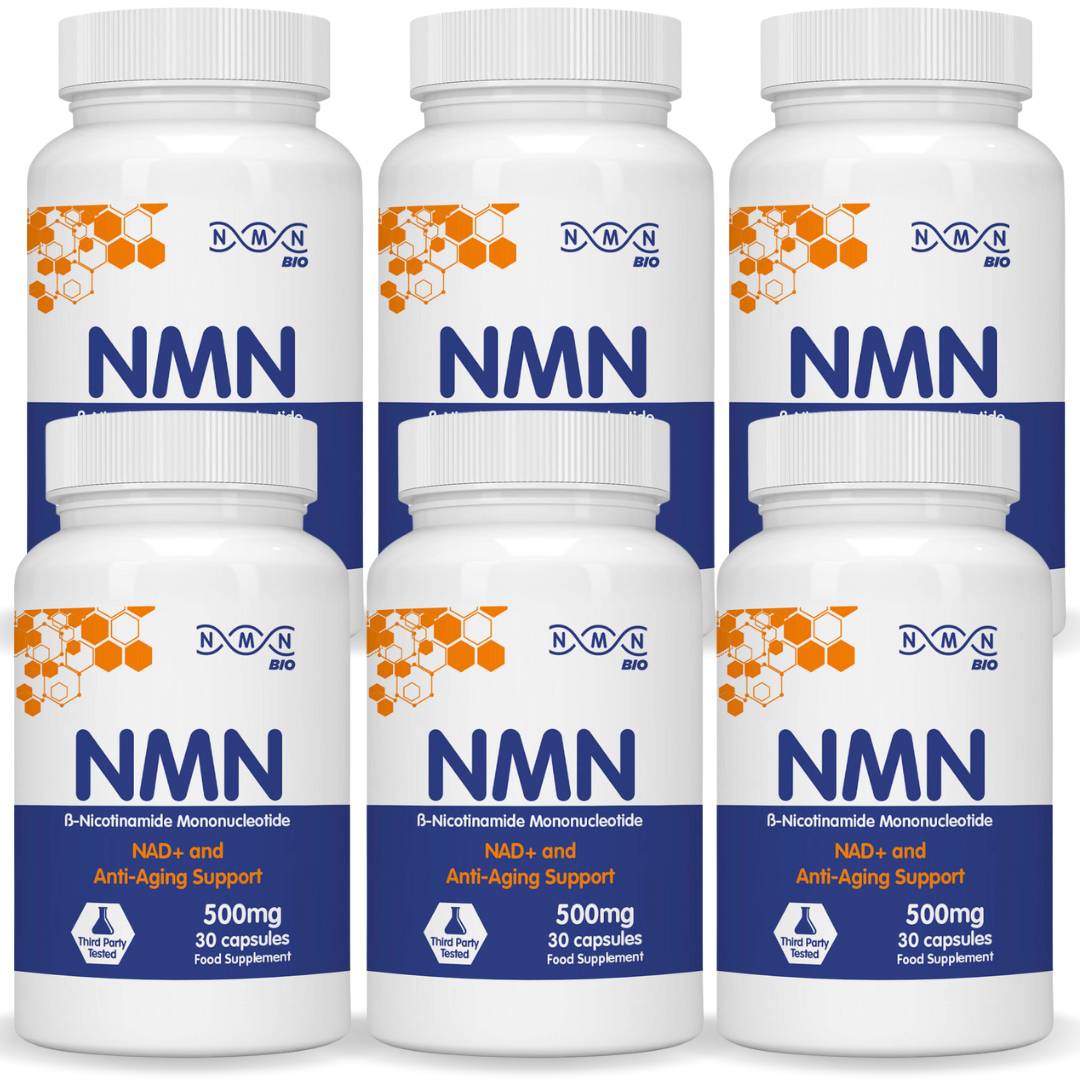 NMNBio NMN 6-pack, 500mg 30 capsules each for cellular health, NAD+ production, and healthy aging support