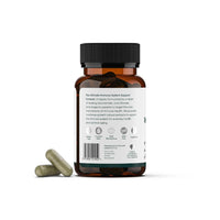 AEVUM Rejuvenate Pro supplement bottle back label with immune system support description and two green capsules