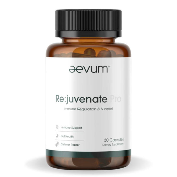 AEVUM Rejuvenate Pro supplement bottle for immune support, gut health, and cellular repair