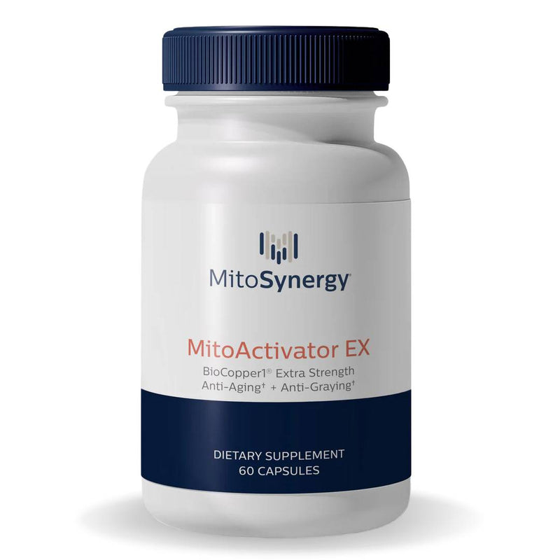 MitoSynergy MitoActivator EX dietary supplement with BioCopper for anti-aging and anti-graying support, 60 capsules