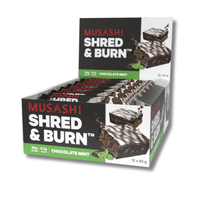 Musashi Shred & Burn Protein Bars, box of 12 for fat loss support, high-protein energy, and muscle maintenance