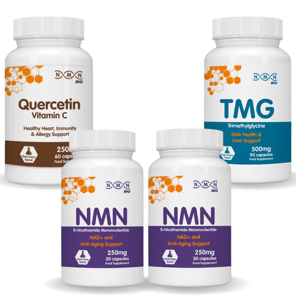 NMNBio Longevity Essential Pack – foundational NMN, TMG, and Quercetin bundle for cellular health