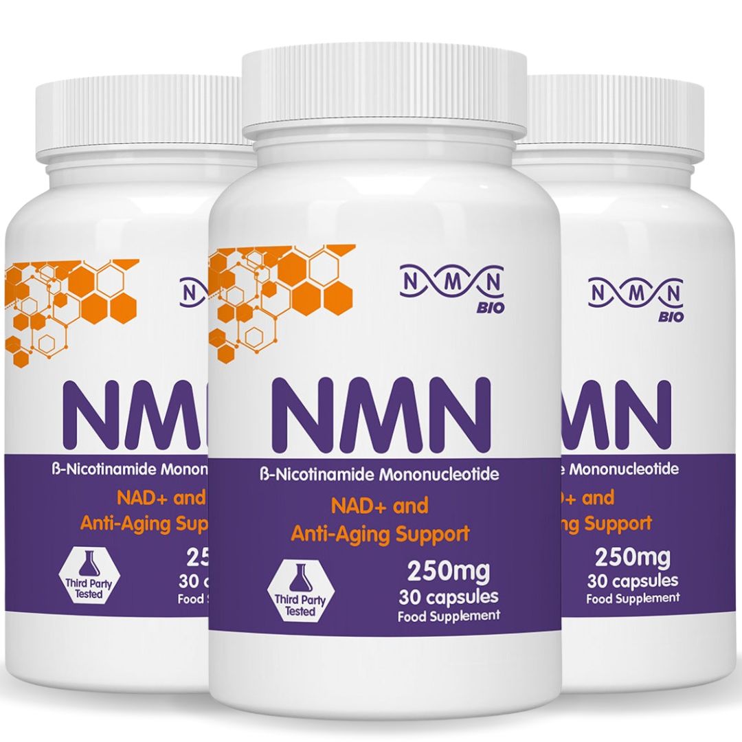 NMNBio NMN 3-bottle bundle, 250mg each for cellular energy, NAD+ production, and longevity support