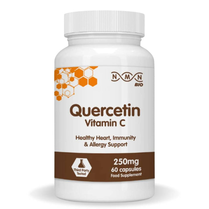 NMNBio Quercetin 250mg, 60 capsules with Vitamin C and citrus bioflavonoids for immune health, cellular wellness, and antioxidant support