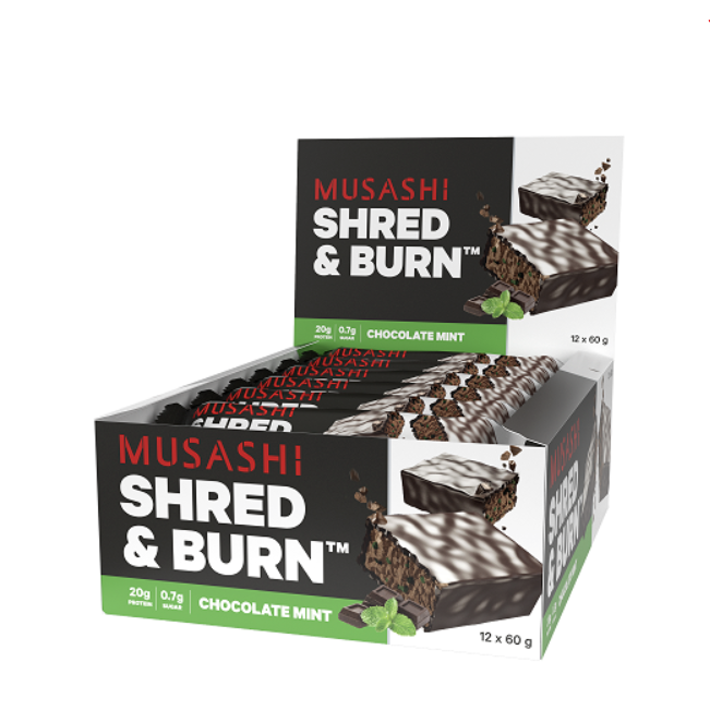 Musashi Shred & Burn protein bars -Box of 12