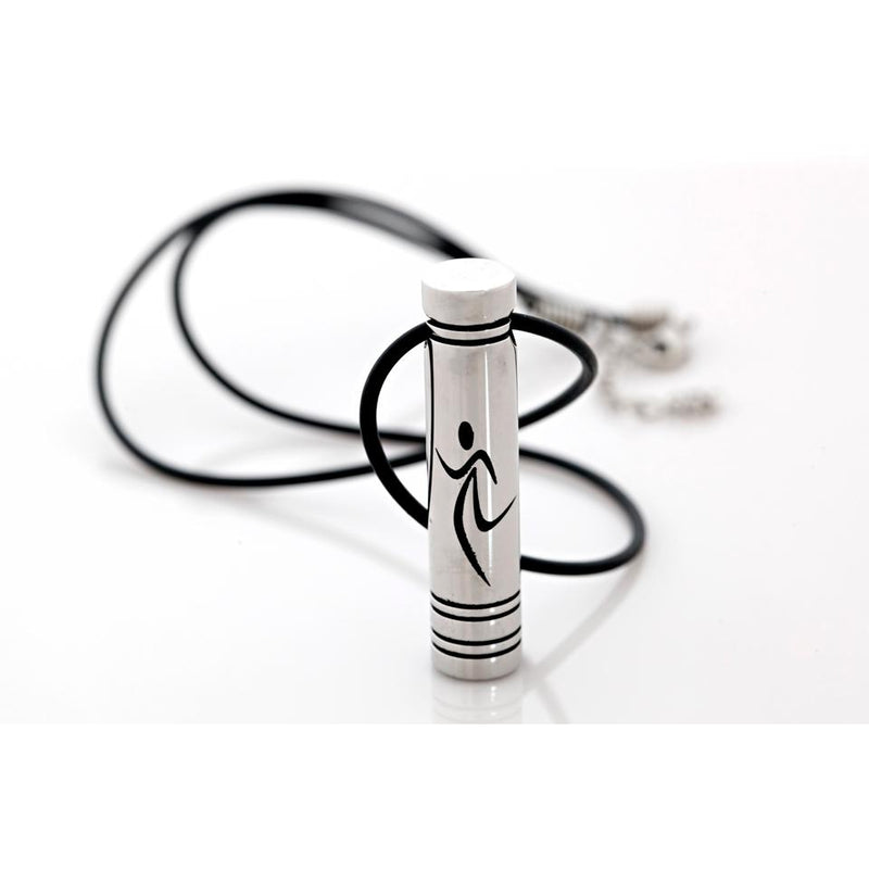 Cylindrical runners necklace displayed with a white background